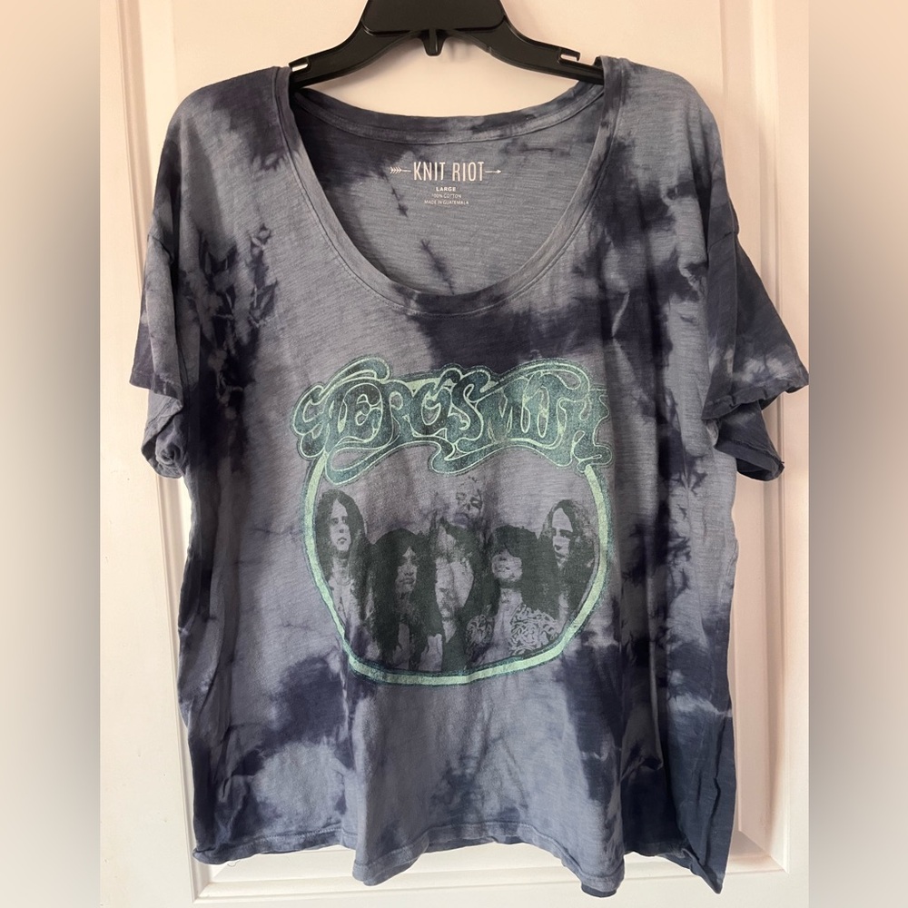 Aerosmith Gray Tie-Dye Graphic Washed Out Classic Vintage Tee - Large